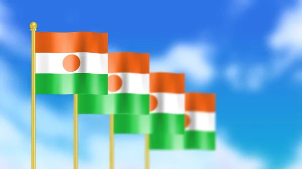 Чотири Національні Прапори Республіки Нігер Розмахують Вітром Зосереджені Першій Блакитній — стокове фото