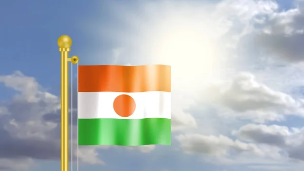 Niger Zászló Integet Szél Kék Elöl Erős Napfény — Stock Fotó