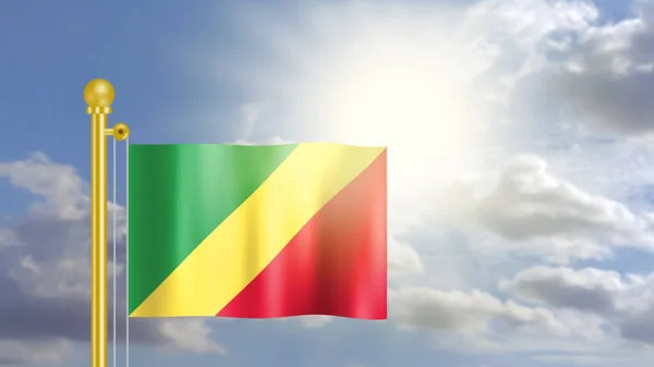 Die Flagge Der Republik Kongo Weht Wind Blauen Himmel Und — Stockfoto