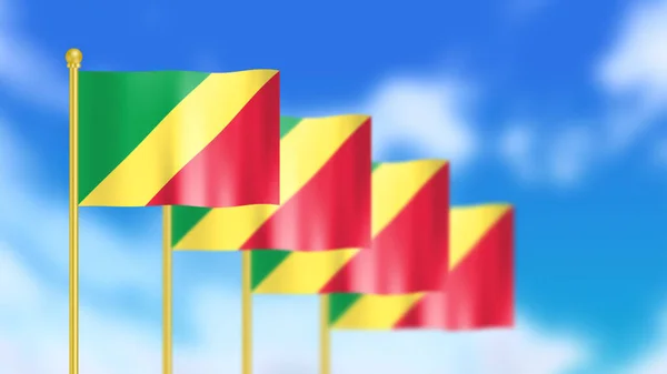 Чотири Національні Прапори Республіки Конго Розмахують Вітром Зосереджені Першому Прапорі — стокове фото