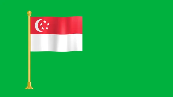 Flaga Narodowa Singapuru Zielonym Tle Złotym Statywem — Zdjęcie stockowe