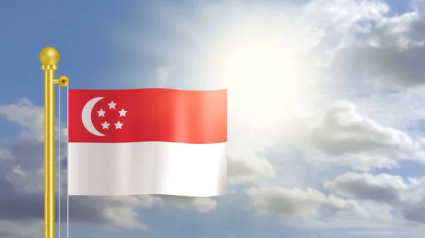 Singapore Flag Waving Wind Blue Sky Front Bright Sun Light — Stock Photo, Image