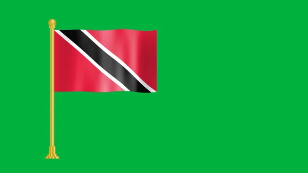 Waving Trinidad Tobago Vlajky Animace Izolované Zelené Obrazovce Zlatým Stojanem — Stock fotografie