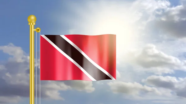 Bandera Trinidad Tobago Ondeando Viento Cielo Azul Frente Luz Del —  Fotos de Stock