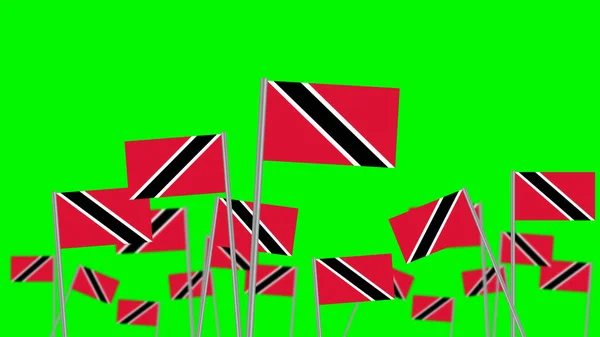 Mão Segurar Bandeira Trinidad Tobago Isolado Fundo Verde Focado Bandeiras — Fotografia de Stock