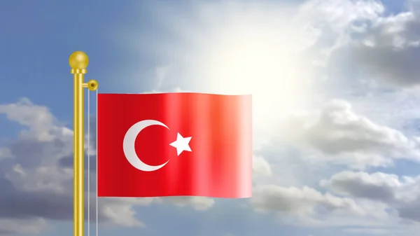 Bandiera Turkiye Sventola Sul Vento Nel Cielo Blu Davanti Alla — Foto Stock
