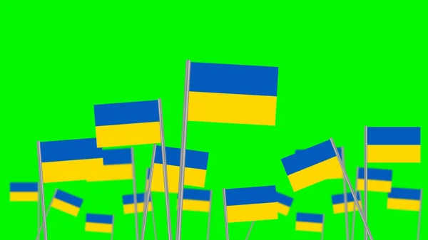 Hand Hold Ukraine Flag Isolated Green Background Focused Front Flags —  Fotos de Stock