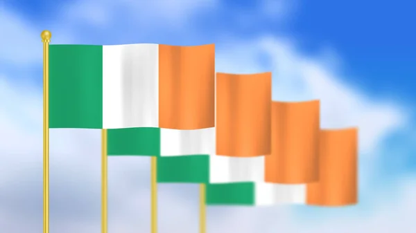 Τέσσερις Εθνική Σημαία Της Ιρλανδίας Κυματίζει Στον Άνεμο Επικεντρώθηκε Στην — Φωτογραφία Αρχείου