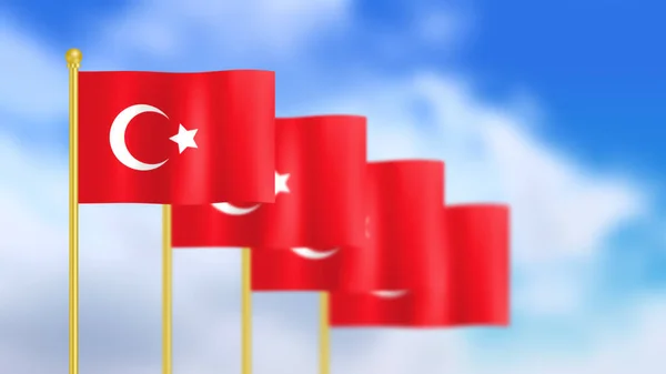 Quattro Bandiera Nazionale Turkiye Sventola Nel Vento Focalizzata Sulla Prima — Foto Stock