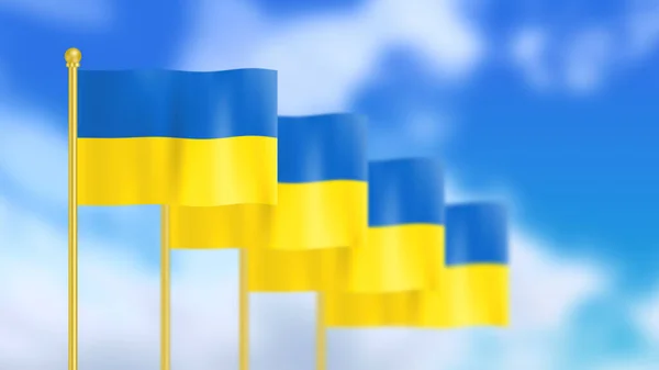Чотири Національні Прапори України Розмахують Вітром Зосереджені Першій Блакитній Анімації — стокове фото