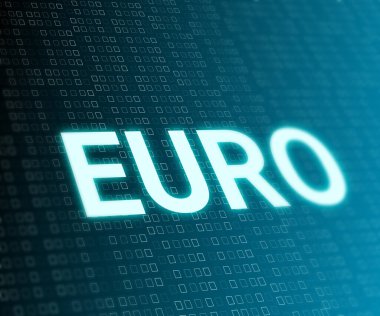 Dijital arka planda Euro kelimesi. Avronun piyasa ve mali durumu konsepti.