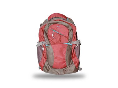 red school bag isolated on white background with shadow.