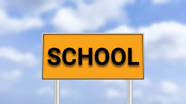 School Sign Board Blur Sky Background Concept Back School — Zdjęcie stockowe
