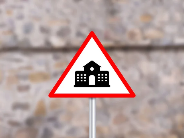 school sign board on blur side wall. school sign board illustration image.