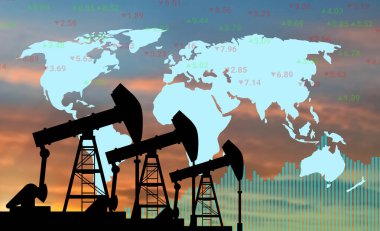crued oil demand and price increasing daily concept with graphs and World map. digital crude oil background.