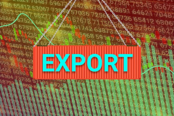 Export Word Hanging Cargo Container Graph Background Concept Export Business — Foto de Stock