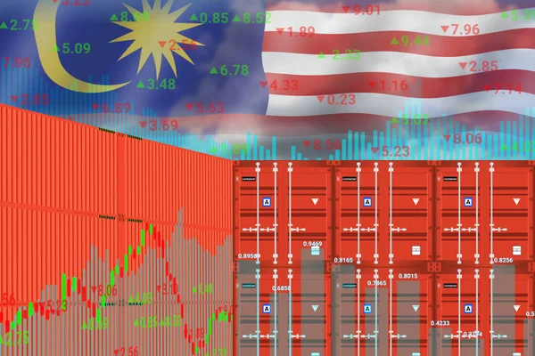 Transparent Malaysia Flag Graphs Cargo Ship Container Concept International Business — стоковое фото