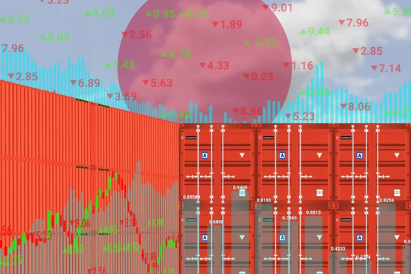 Transparent Japan Flag Graphs Cargo Ship Container Concept International Business — Stock Photo, Image