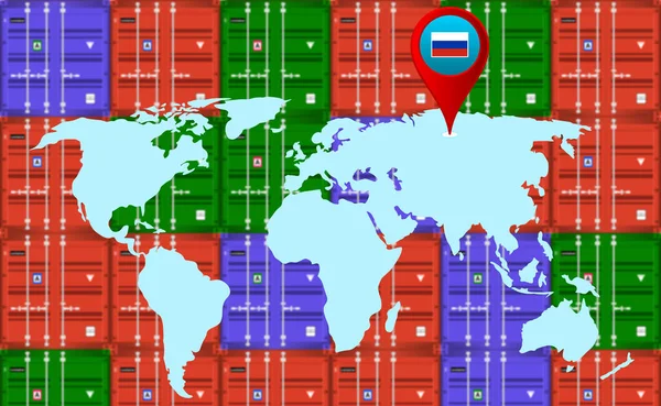 Росію Розмістили Карті Світу Розмитим Карго Контейнером Концепція Імпорту Експортного — стокове фото