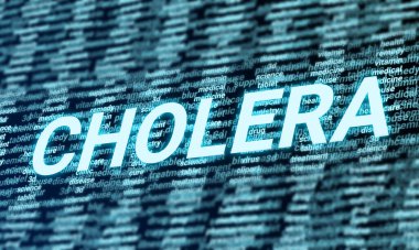Cholera blue bright word on health care related words. concept for health care and new technology in medical.