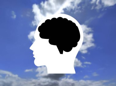human adn mind icon isolated on blur sky background. concept for mental health.