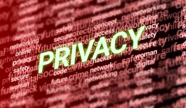 3D privacyword on technology related words. online, digital, technology and awareness illustration.