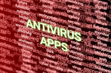 3D antivirusword on technology related words. online, digital, technology and awareness illustration.