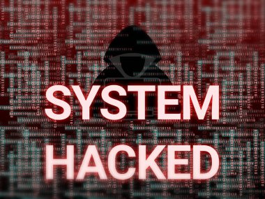 system hacked background with digital number and Hacker icon. concept for cyber crime and online fraud awareness illustration.