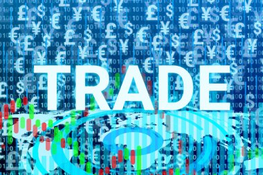 world trade and currency digital background with world map. concept for world trade, business and currency demand.