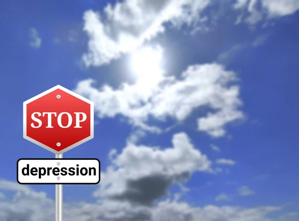 Stop Depression Sigh Board Blur Sky Background Stress Depression Work — Foto de Stock