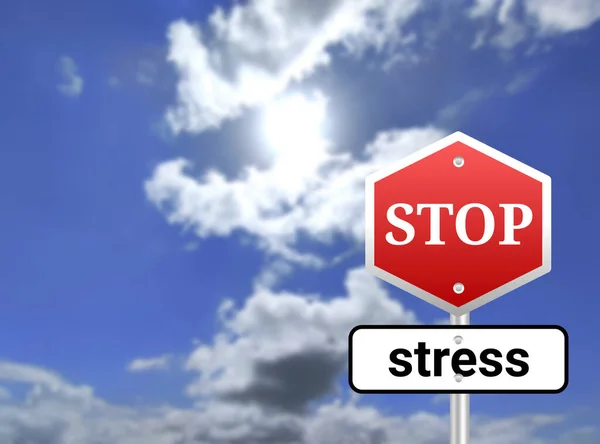 Stop Stress Sigh Board Blur Sky Background Stress Depression Work — Zdjęcie stockowe