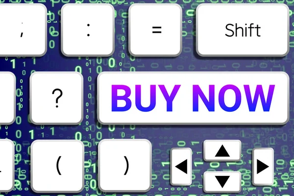 buy now button on key board and code numbers. concept for online purchases, shopping and payment.