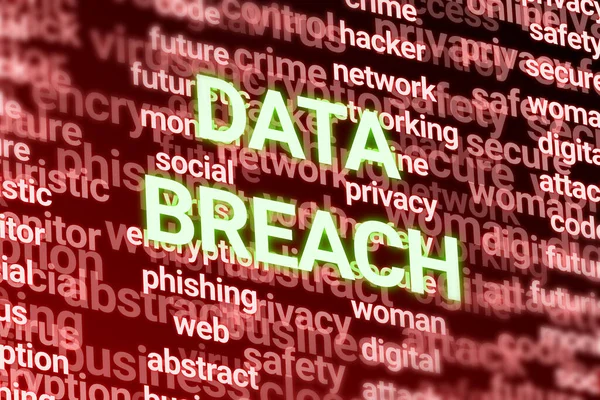 3D data breach word on technology related words. online, digital, technology and awareness illustration.