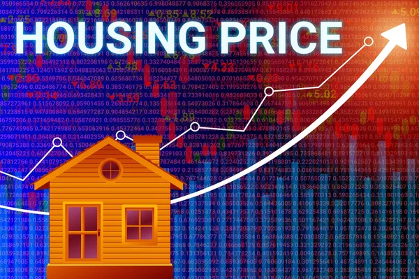 bright housing price intrest word isolated on graph and arrow background. concept for home loans, intrest, demand, market price and housing inflation.