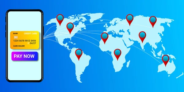 Pay Now Option Mobile Phone World Map Location Concept Global — Fotografia de Stock