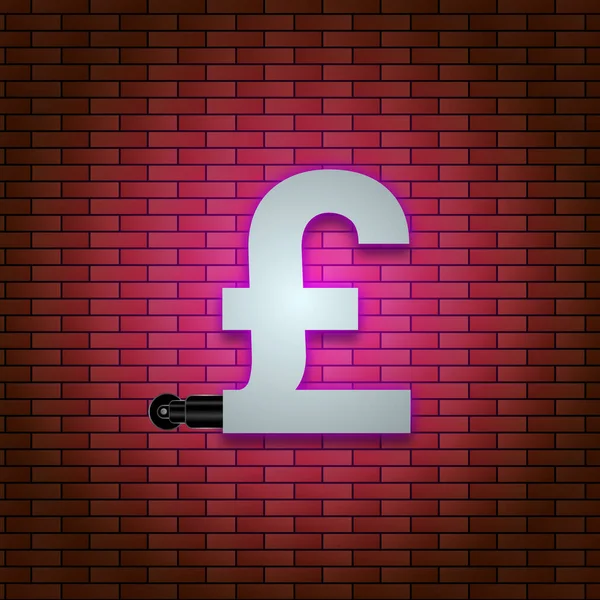 bright pink neon pound icon on brick background. national currency background illustration image.