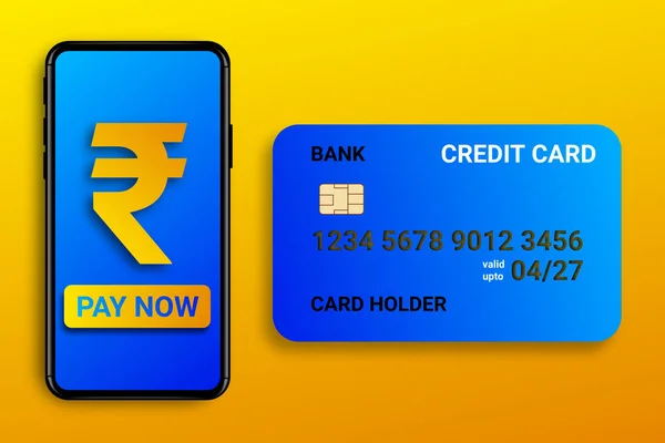 Pay Rupee Phone Credit Card Online Shopping Purchases Bills Service — Foto Stock