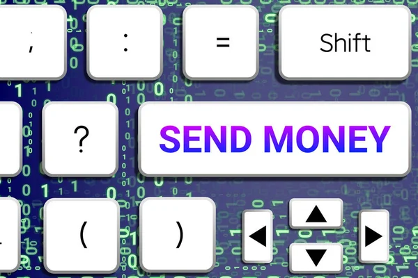 Отправить Деньги Кнопки Клавиатуре Кодовые Номера Концепция Онлайн Покупок Покупок — стоковое фото