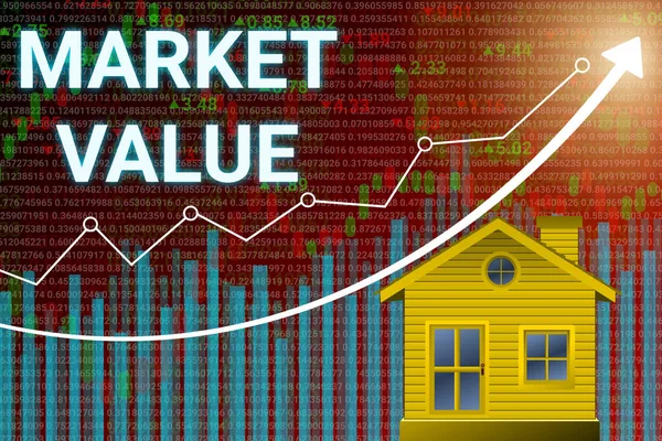 bright market value word isolated on graph and arrow background. concept for home loans, intrest, demand, market price and housing inflation.