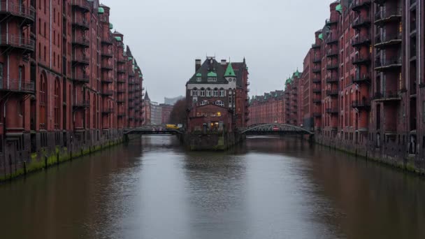 Speicherstadt Hamburg Almanya Bulunan Eski Bir Depo Bölgesinin Günbegün Hızlandırılmış — Stok video