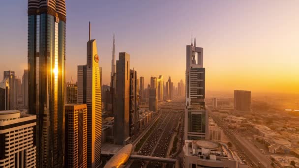 Giorno Alla Notte Lasso Sheikh Zayed Road Skyline Dubai Emirati — Video Stock