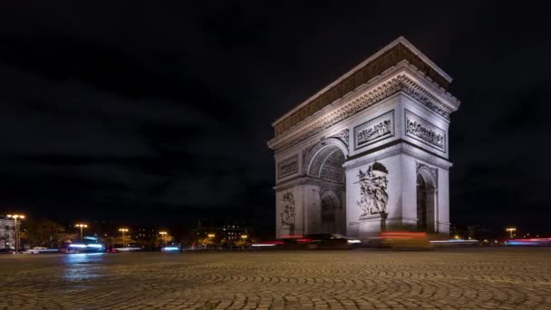 Night Timelapse Traffic Arc Triomphe Paris Built 1806 1836 Napoleon — Stockvideo