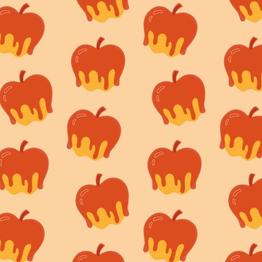 Sıcak pembe bir zemin üzerinde kırmızı jöleli elma şekerlerinin vektör çizim deseni