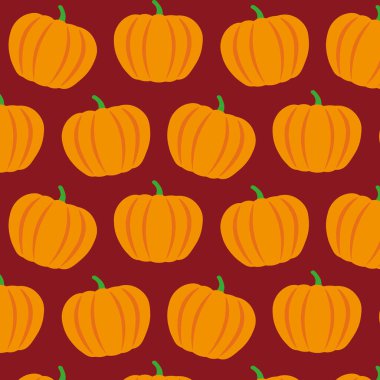 Koyu kırmızı arka planda basit ve şirin vektör kabağı deseni. Kağıt ambalajı için ideal