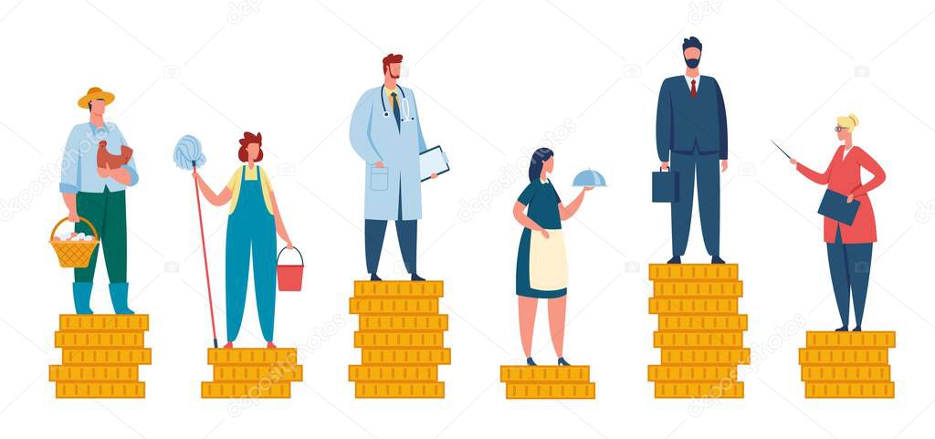Salary difference, wage gap between rich and poor. People with different incomes, professional income comparison, unequal pay vector concept
