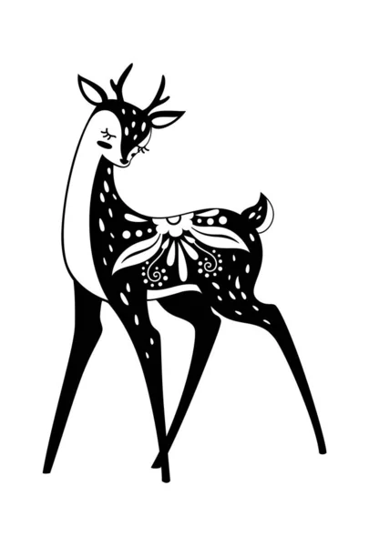 Deer baby black white isolated, forest animal — Stock Vector