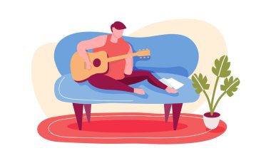 Evde gitar çalmayı öğrenmek, acemi müzisyen.