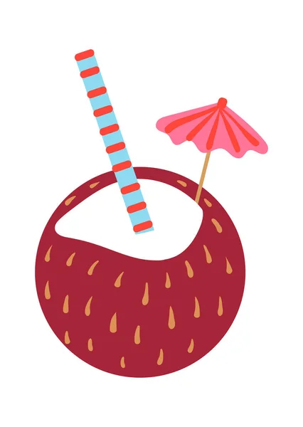 Cocktail exotique en coco avec paille et parapluie — Image vectorielle