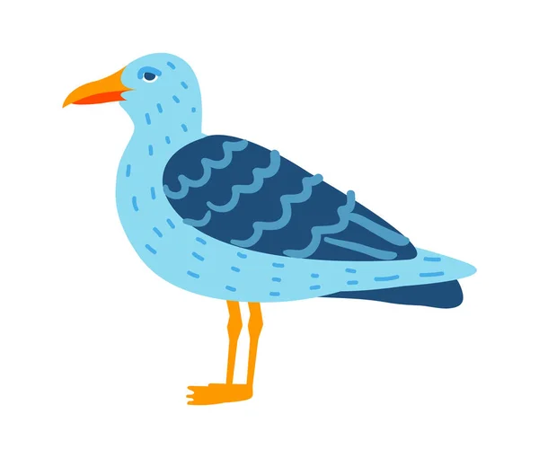 Seagull and marine bird cartoon, ocean inhabitant — Stock Vector