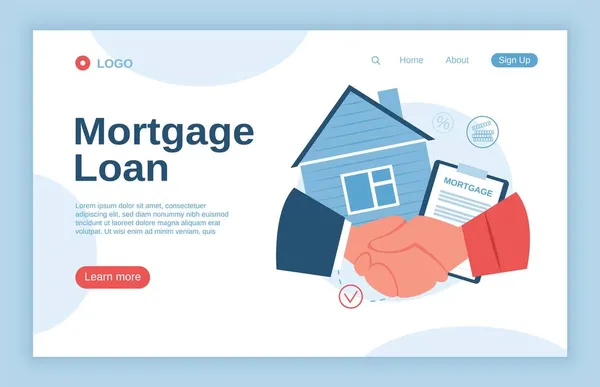 Home mortgage loan, property ownership concept landing page. House loan agreement, real estate investment, bank credit vector web template — Stock Vector